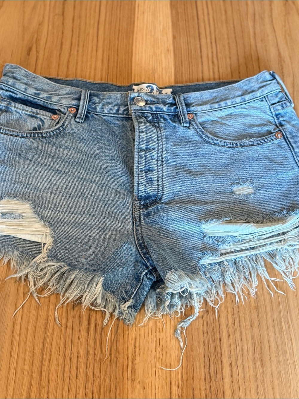 We The Free Light Wash Frayed Hem Denim Shorts - Picture 3 of 10